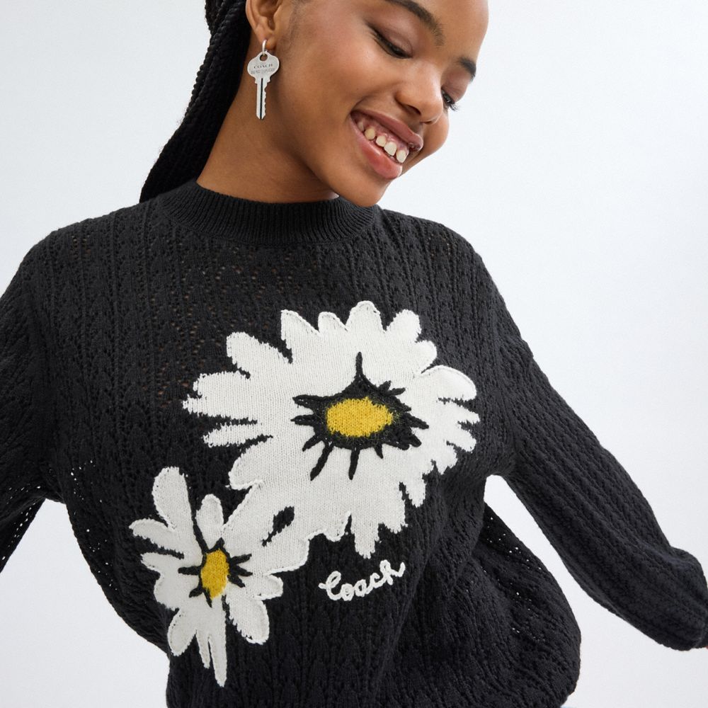 Black Coach Floral Crewneck Women Sweaters | SG_CH61269