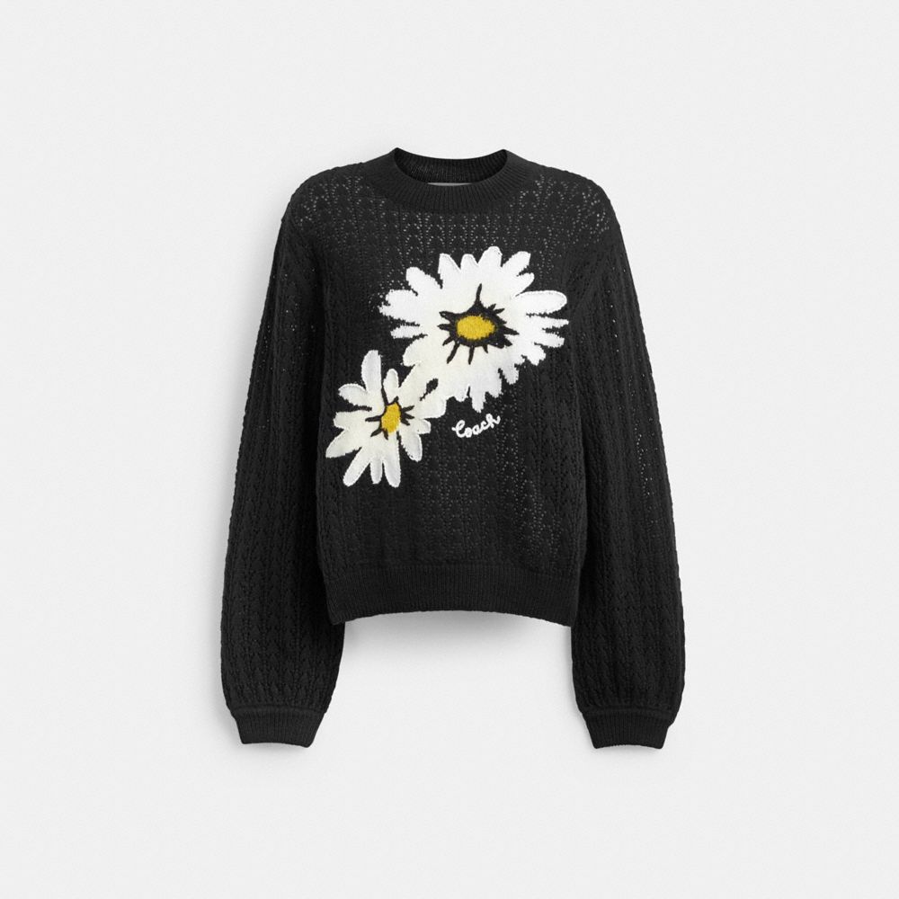 Black Coach Floral Crewneck Women Sweaters | SG_CH61269