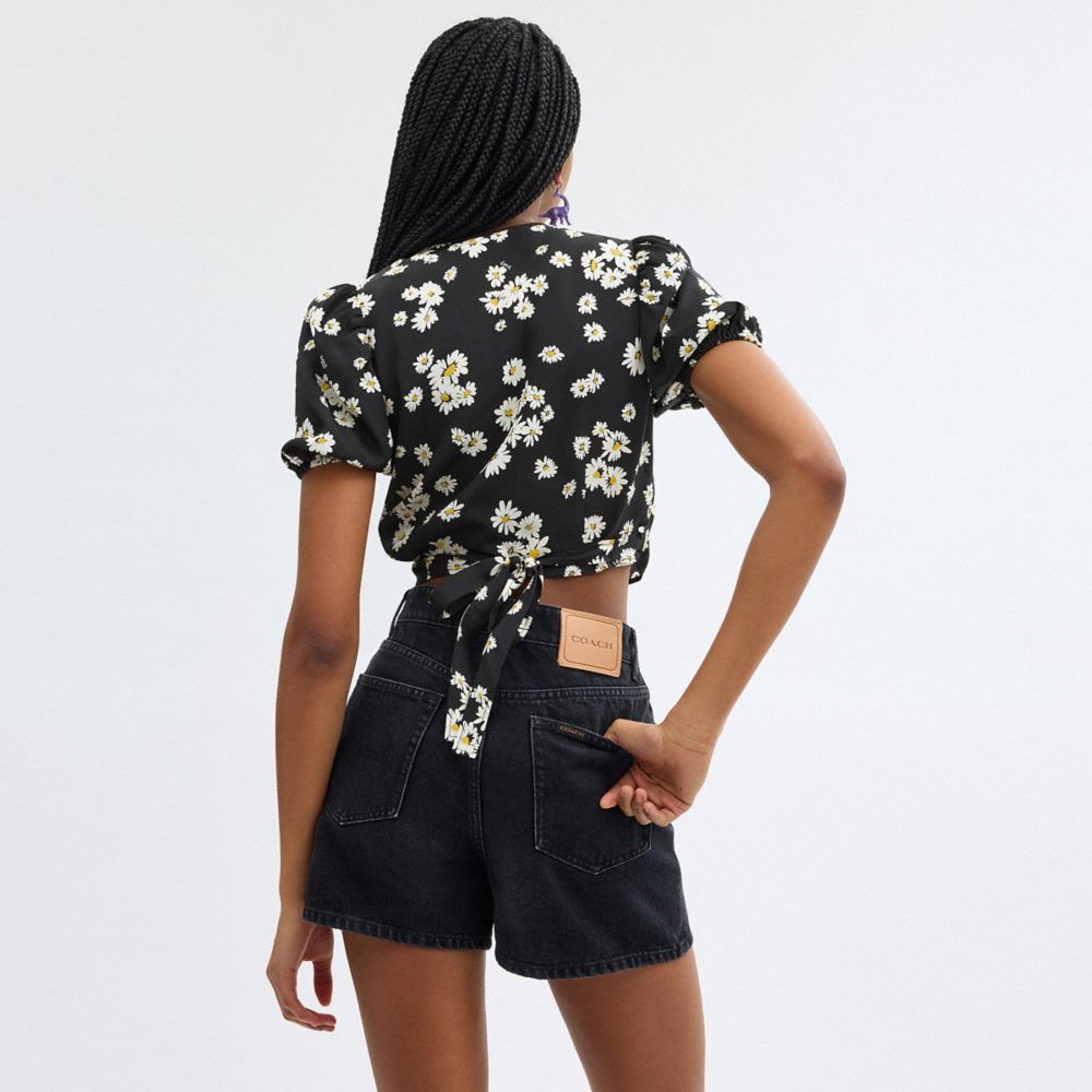 Black Coach Floral Wrap Blouse Women Tops | SG_CH59458