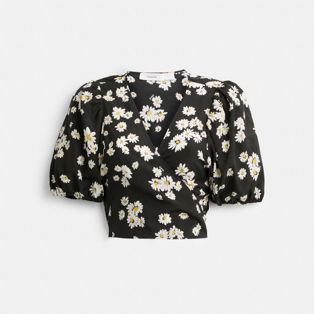 Black Coach Floral Wrap Blouse Women Tops | SG_CH59458