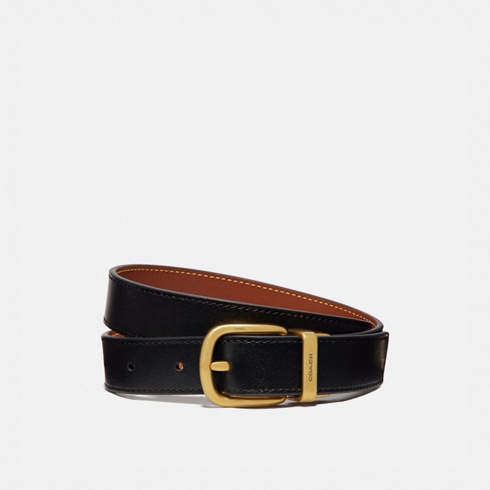 Black Coach Harness Buckle Reversible Belt 25 Mm Brass Women Belts | SG_CH62671