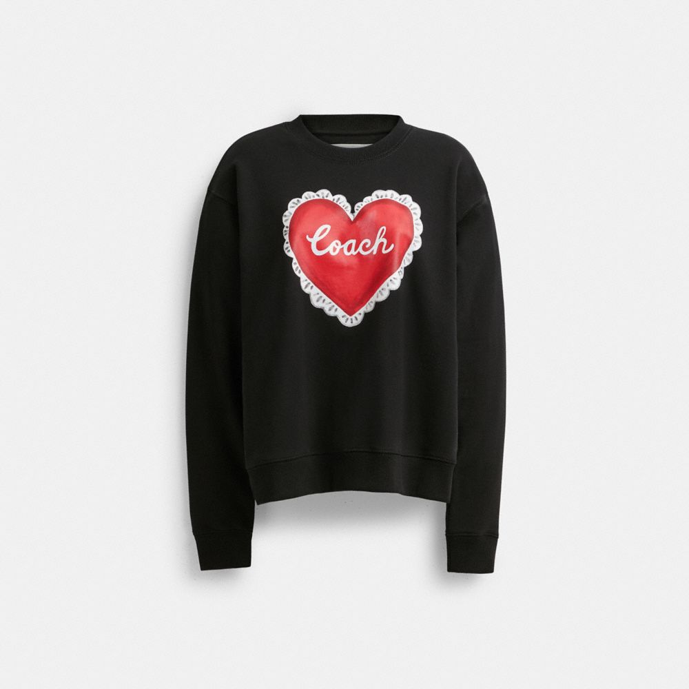 Black Coach Heart Crewneck Women Sweaters | SG_CH86202