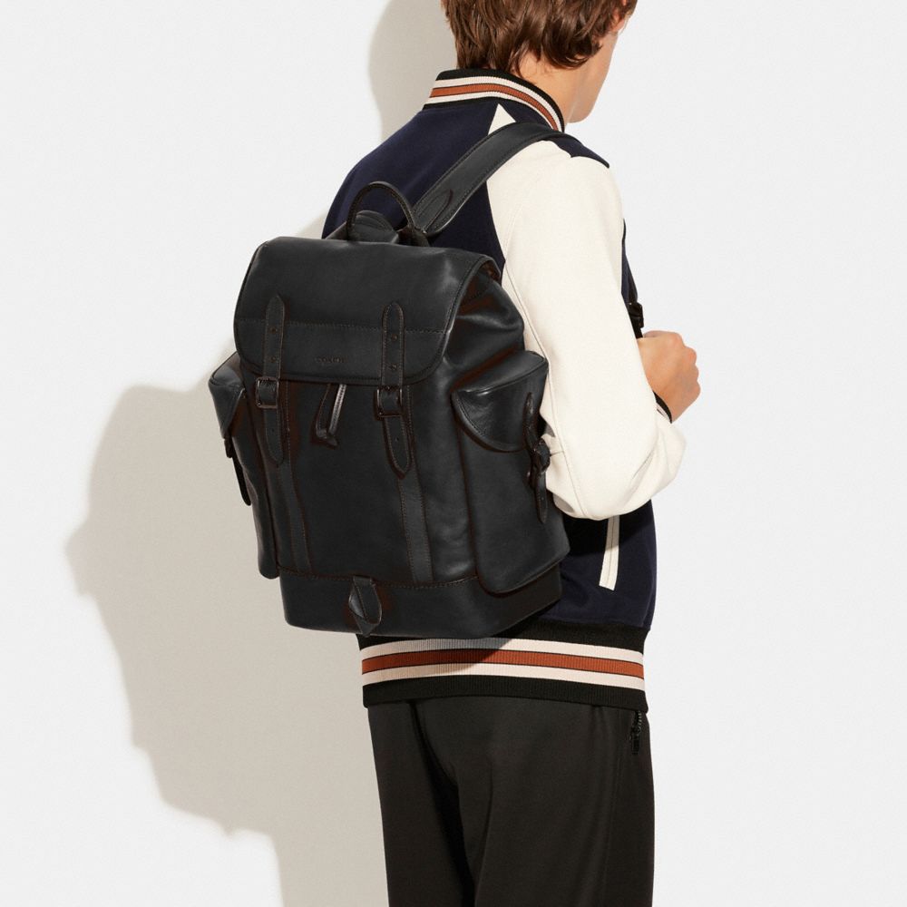 Black Coach Hitch Leather Men Backpacks | SG_CH47930