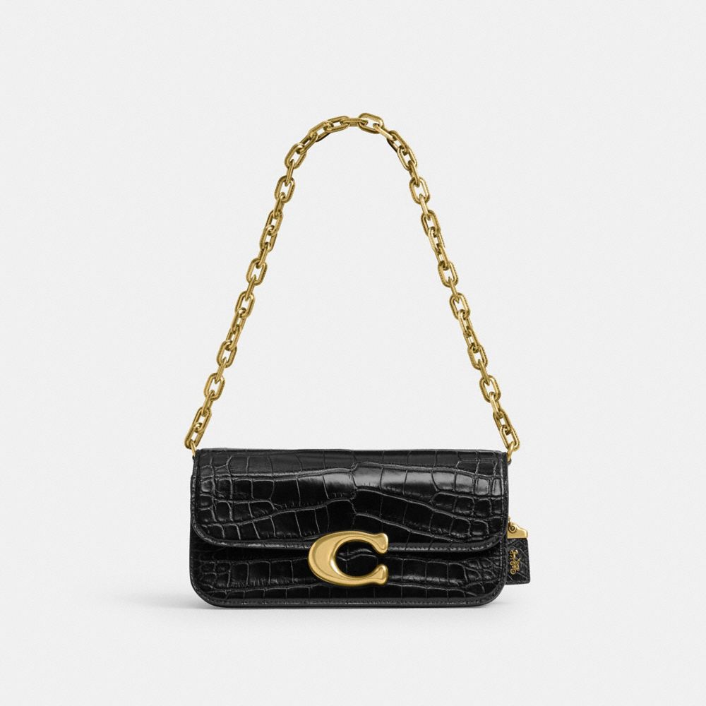 Black Coach Idol 23 In Alligator Brass Women Shoulder Bags | SG_CH67668