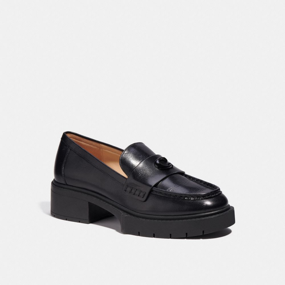 Black Coach Leah Leather Women Loafers | SG_CH20309