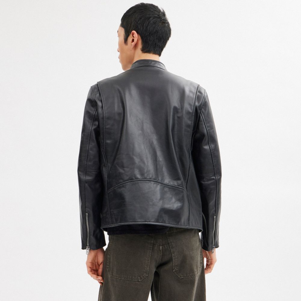 Black Coach Leather Racer Men Jackets | SG_CH71000