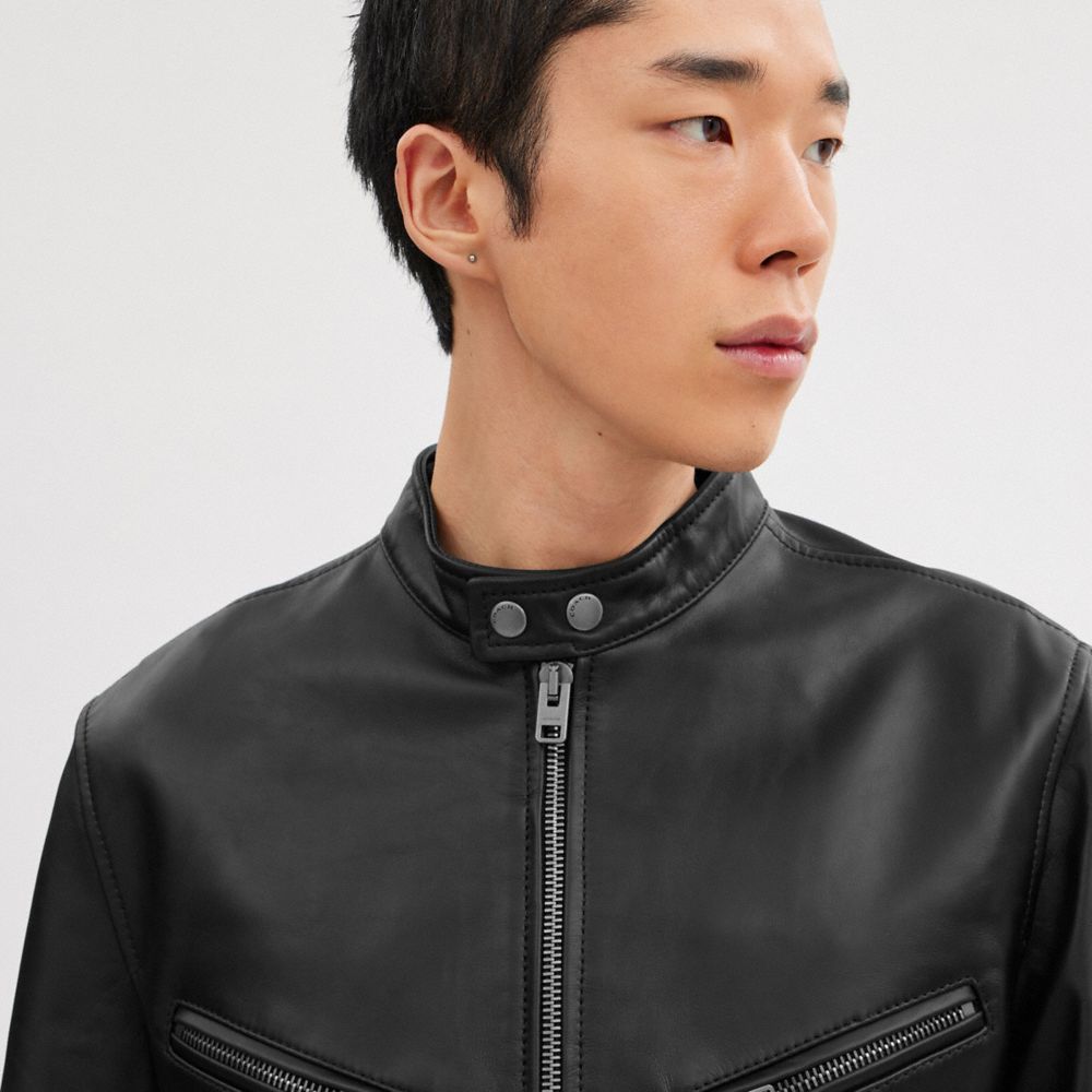 Black Coach Leather Racer Men Jackets | SG_CH71000