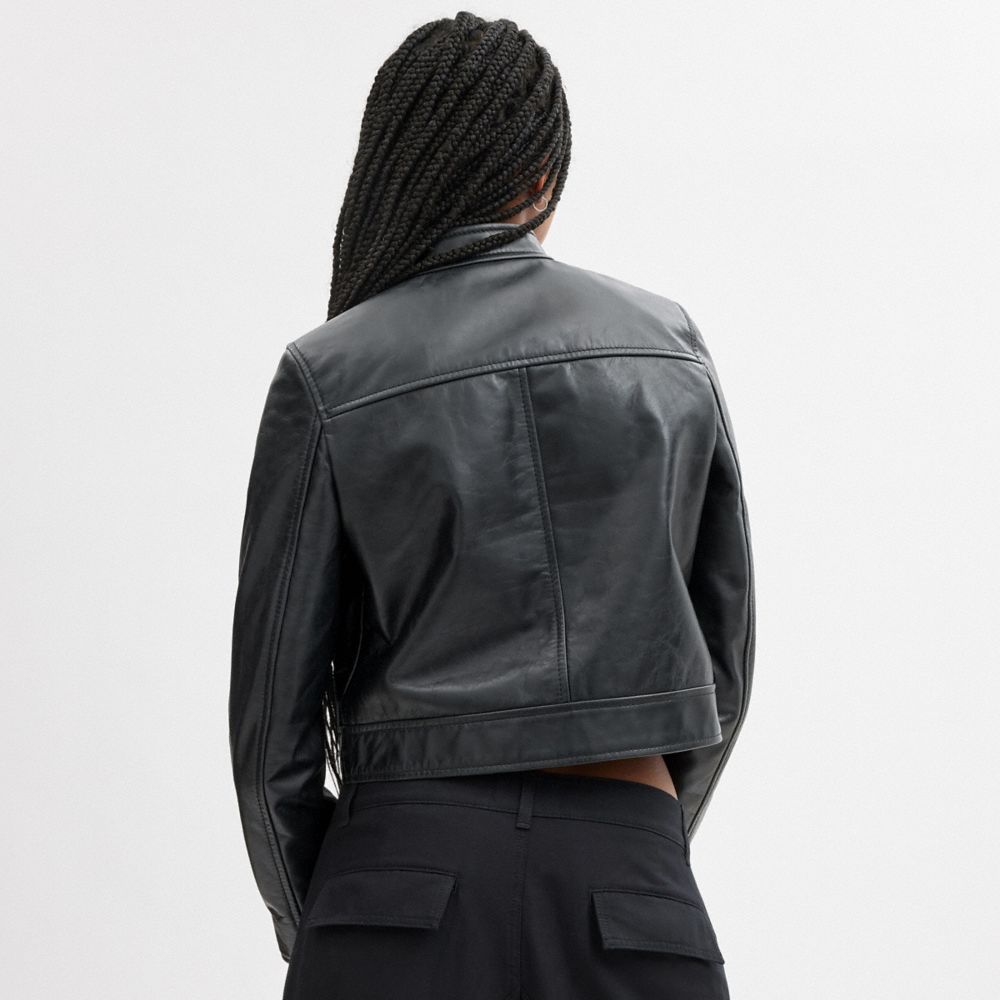 Black Coach Leather Racing Women Jackets | SG_CH68000