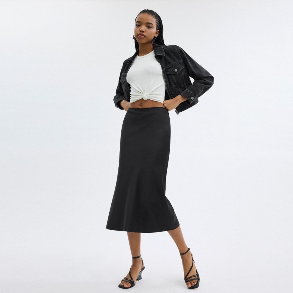 Black Coach Long Satin Midi Women Skirt | SG_CH63927