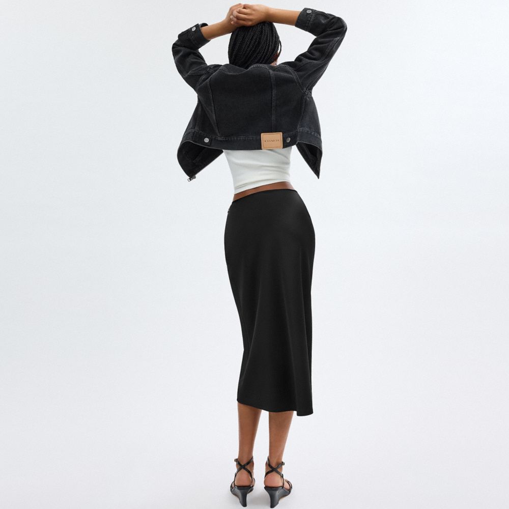 Black Coach Long Satin Midi Women Skirt | SG_CH63927