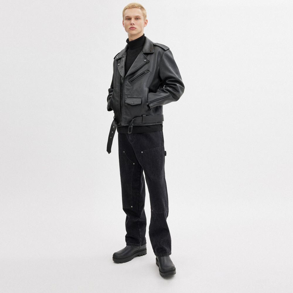 Black Coach Moto Men Jackets | SG_CH92875