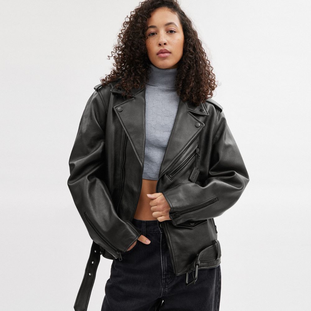 Black Coach Moto Women Jackets | SG_CH35405