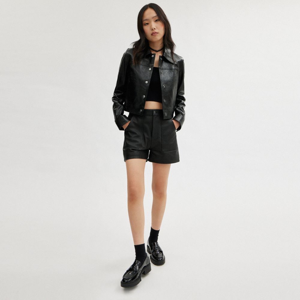 Black Coach Patent Leather Women Jackets | SG_CH62319