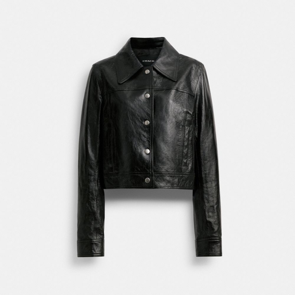 Black Coach Patent Leather Women Jackets | SG_CH62319