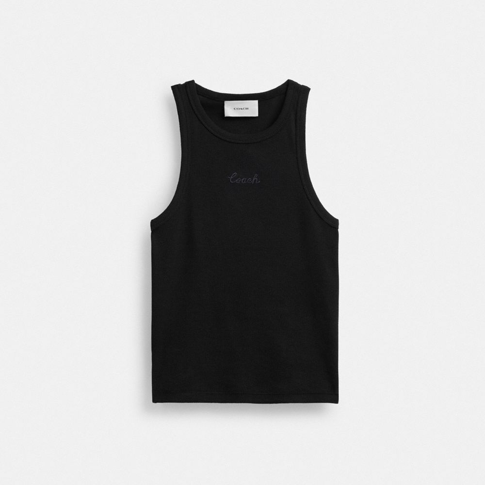 Black Coach Ribbed Script Tank Top Women Tops | SG_CH95620