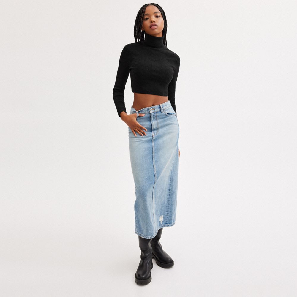 Black Coach Signature Knit Cropped Turtleneck Women Tops | SG_CH72810