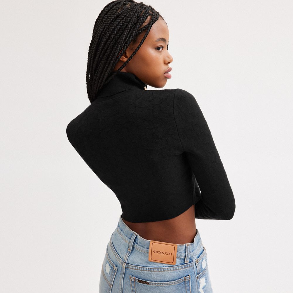 Black Coach Signature Knit Cropped Turtleneck Women Tops | SG_CH72810