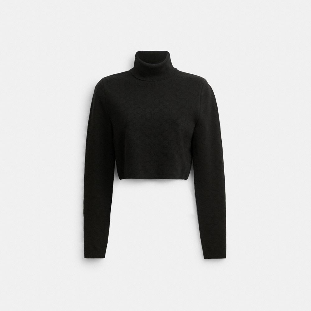 Black Coach Signature Knit Cropped Turtleneck Women Tops | SG_CH72810