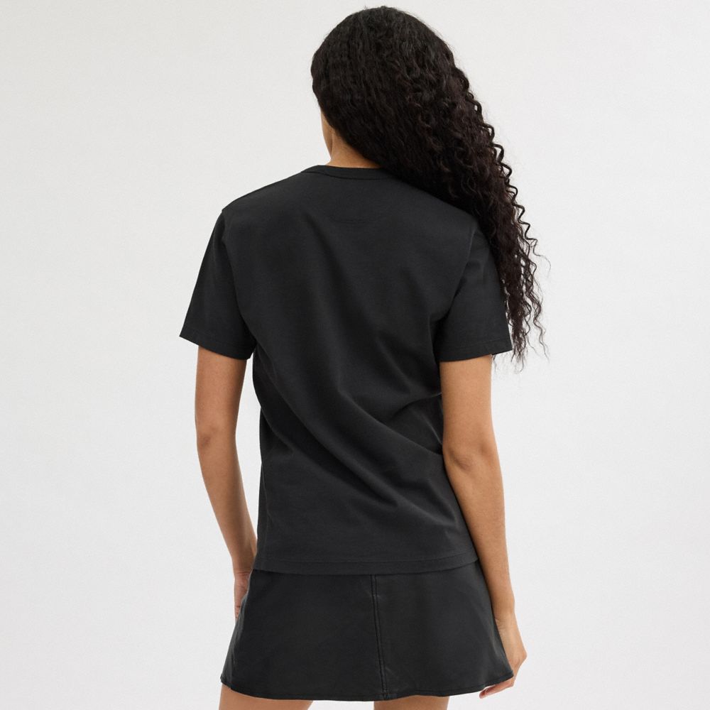 Black Coach Signature Square Kiss Print In Organic Cotton Women T Shirts | SG_CH19509