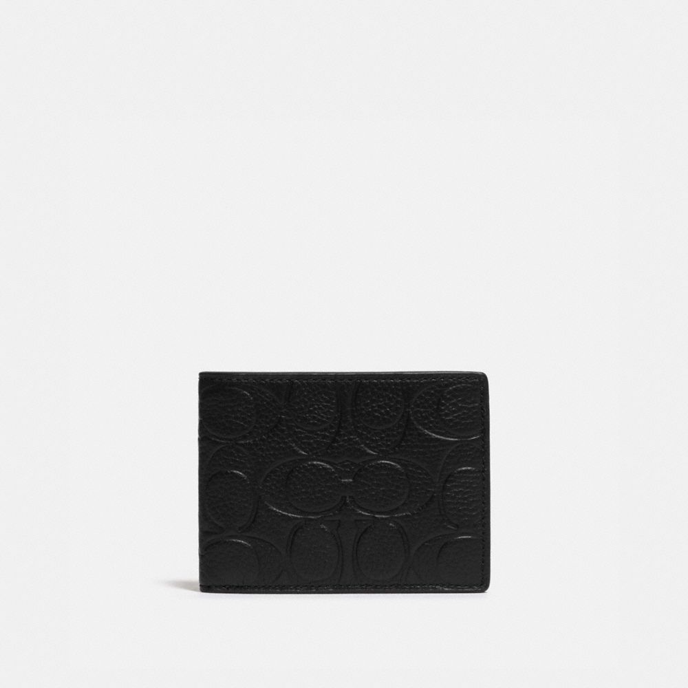 Black Coach Slim Billfold Wallet In Signature Leather Pebble Leather Men Billfolds | SG_CH78096