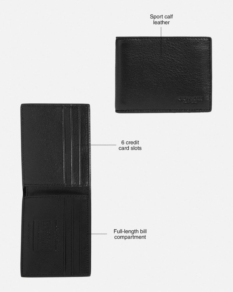 Black Coach Slim Billfold Wallet Sport Calf Leather Men Billfolds | SG_CH72411