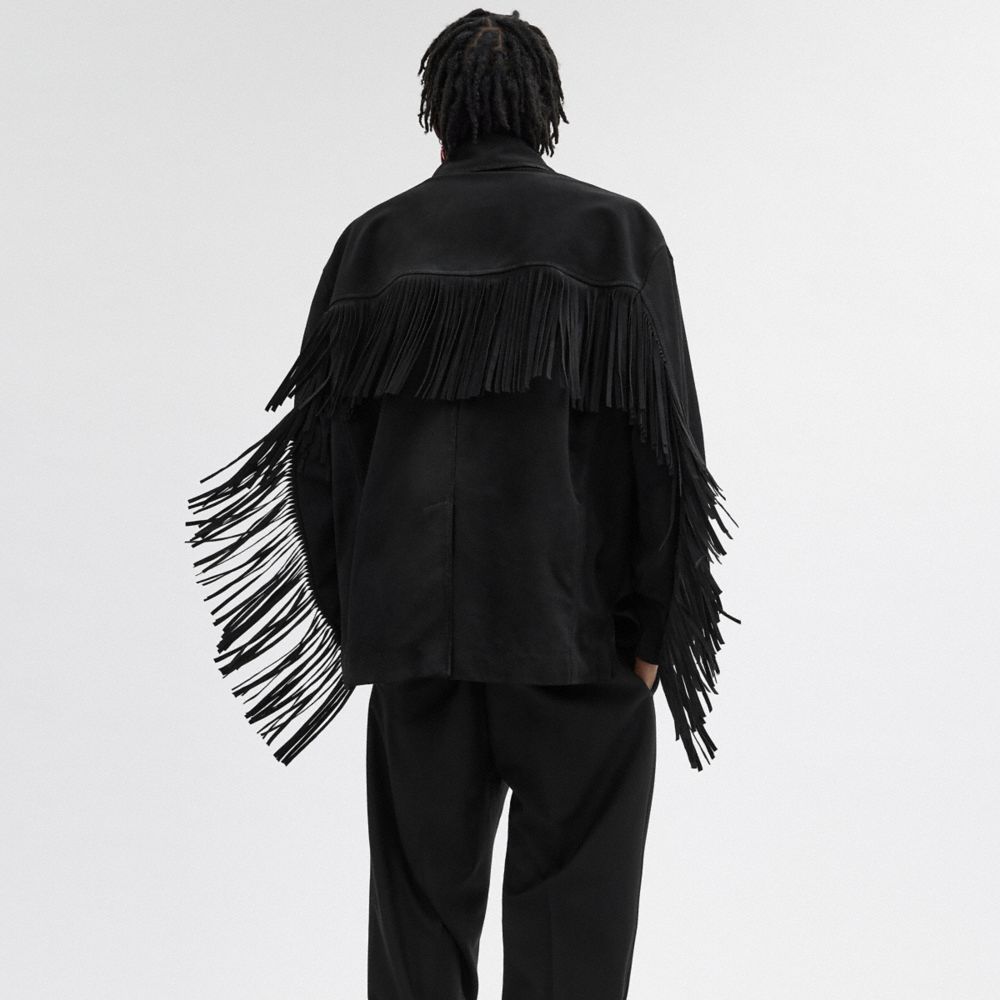 Black Coach Suede Fringe Men Jackets | SG_CH64016