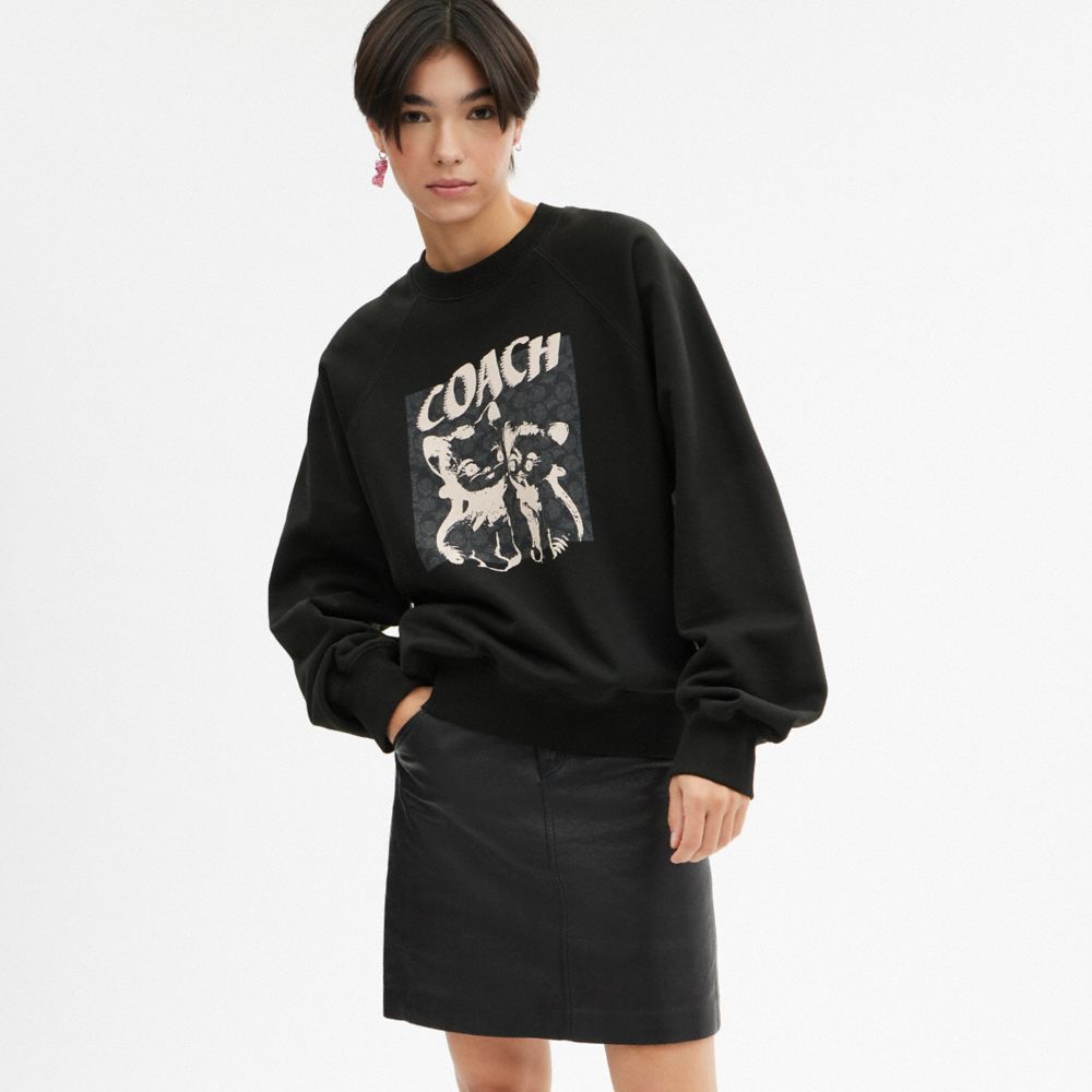 Black Coach The Lil Nas X Drop Signature Cats Crewneck Women Sweatshirts | SG_CH43997