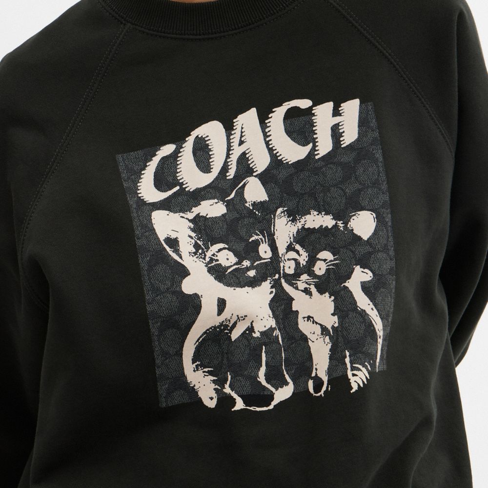 Black Coach The Lil Nas X Drop Signature Cats Crewneck Women Sweatshirts | SG_CH43997