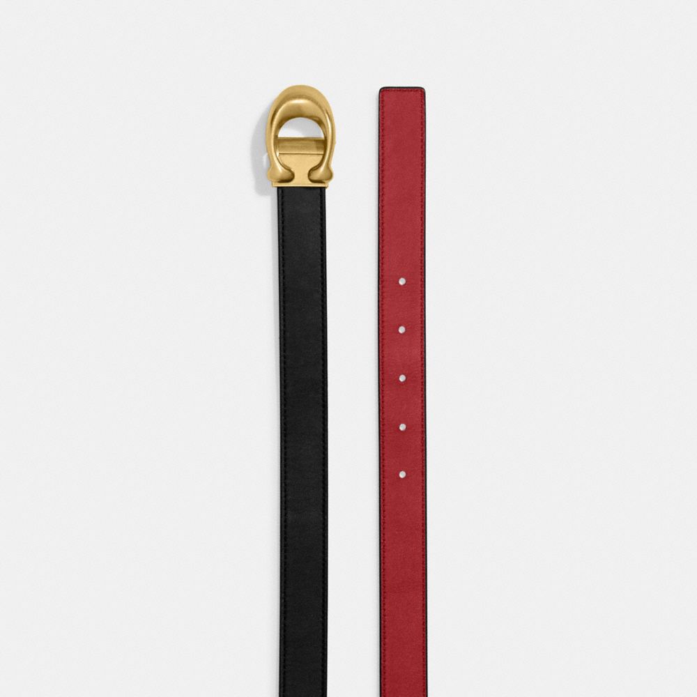 Black Red Coach Sculpted C Buckle Cut To Size Reversible Belt 25 Mm Brass Women Belts | SG_CH13264