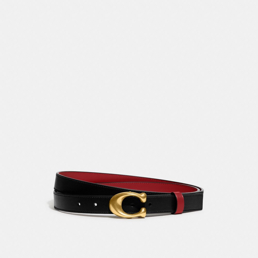 Black Red Coach Sculpted C Buckle Cut To Size Reversible Belt 25 Mm Brass Women Belts | SG_CH13264