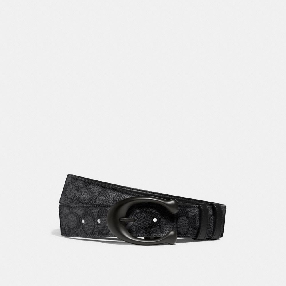 Black / Grey Coach Sculpted C Buckle Cut To Size Reversible Belt 40 Mm Men Belts | SG_CH17686