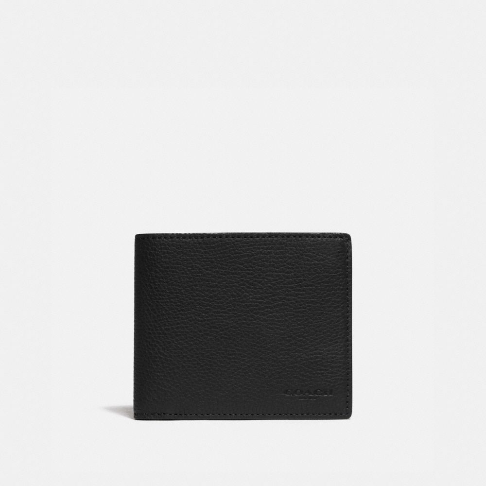 Black / Khaki Coach 3 In 1 Wallet With Signature Canvas Detail Pebble Leather Men Billfolds | SG_CH91537