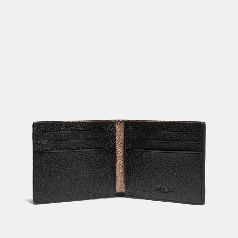 Black / Khaki Coach Slim Billfold Wallet With Signature Canvas Detail Pebble Leather Men Billfolds | SG_CH67045