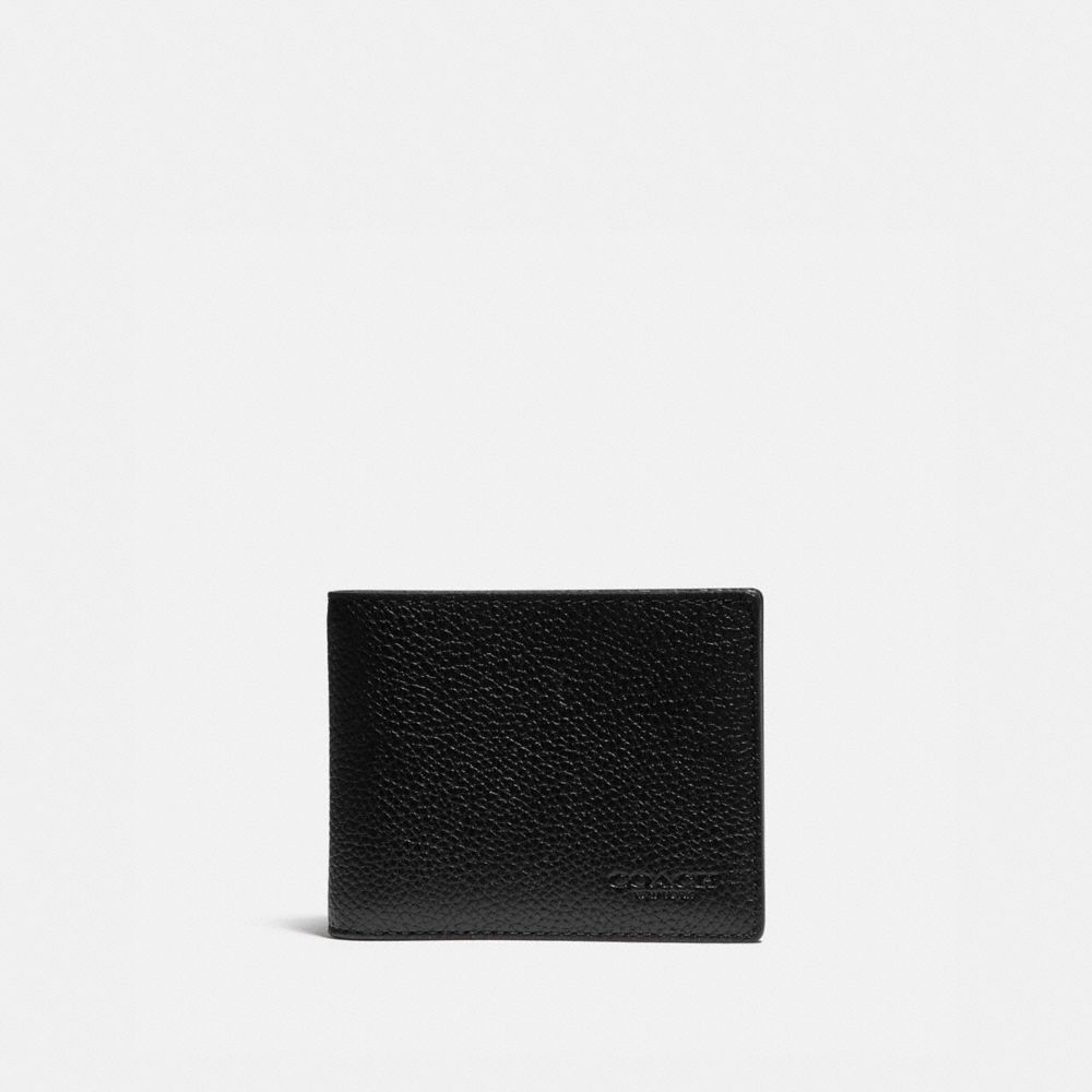 Black / Khaki Coach Slim Billfold Wallet With Signature Canvas Detail Pebble Leather Men Billfolds | SG_CH67045