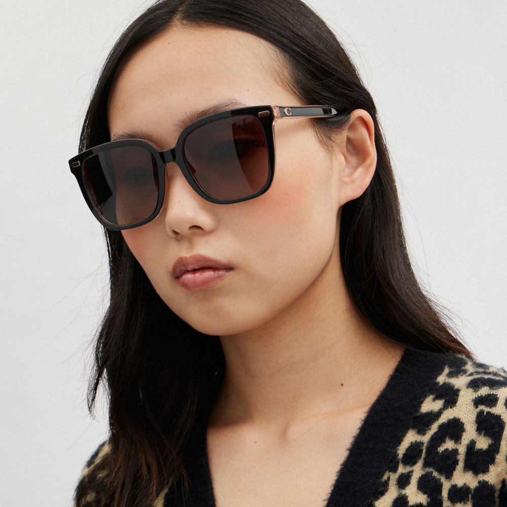 Black / Pink Coach Beveled Signature Oversized Square Women Sunglasses | SG_CH55344