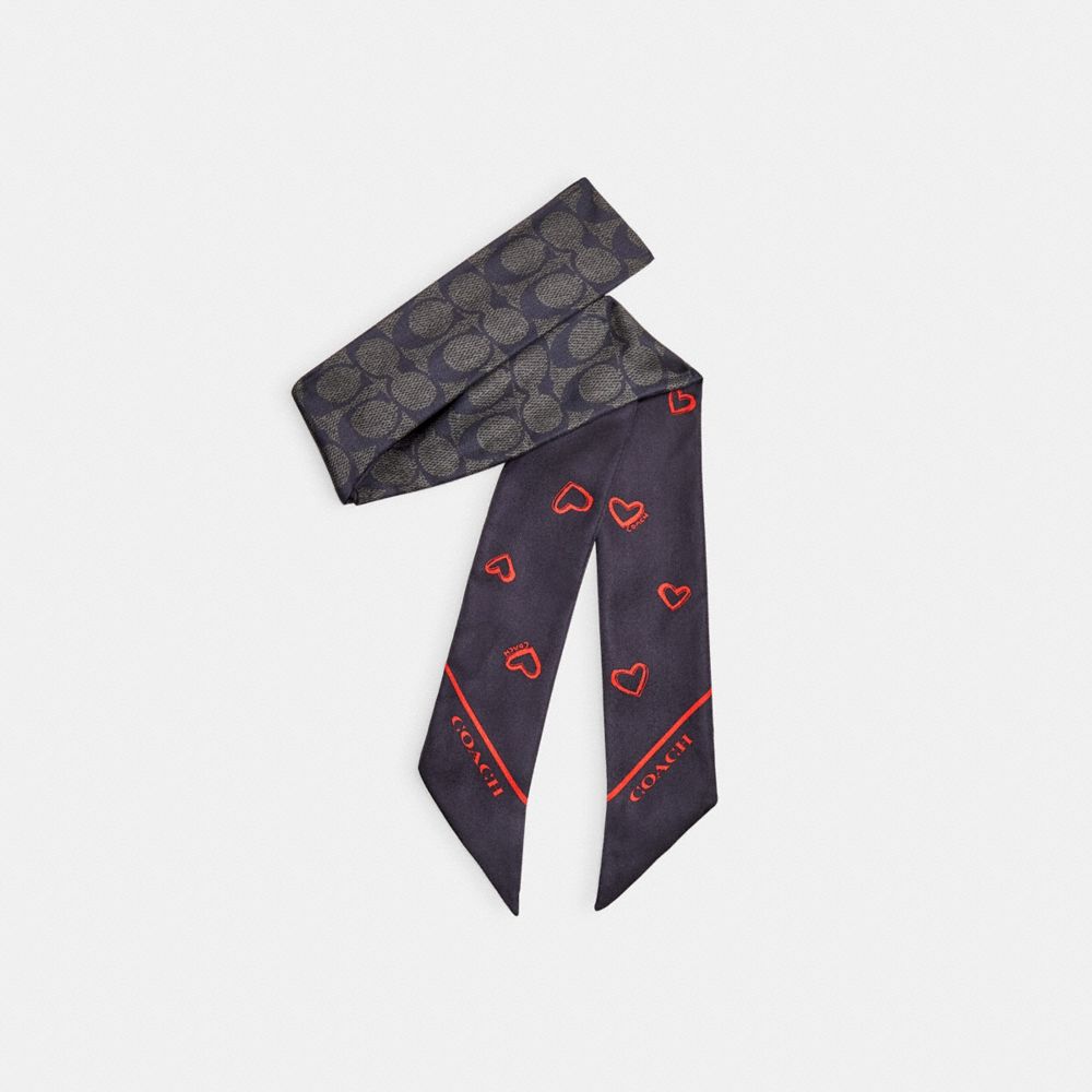 Black / Red Coach Hearts Print Silk Skinny Women Scarf | SG_CH75003