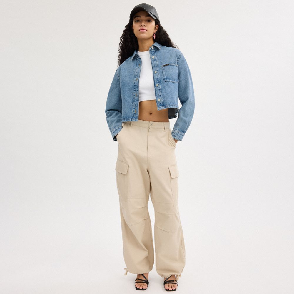 Blue Coach Cropped Denim Button Down Women Tops | SG_CH93317