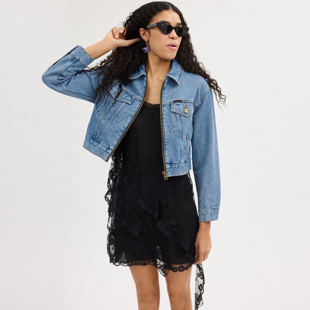 Blue Coach Denim Crop In Organic Cotton Women Jackets | SG_CH62983