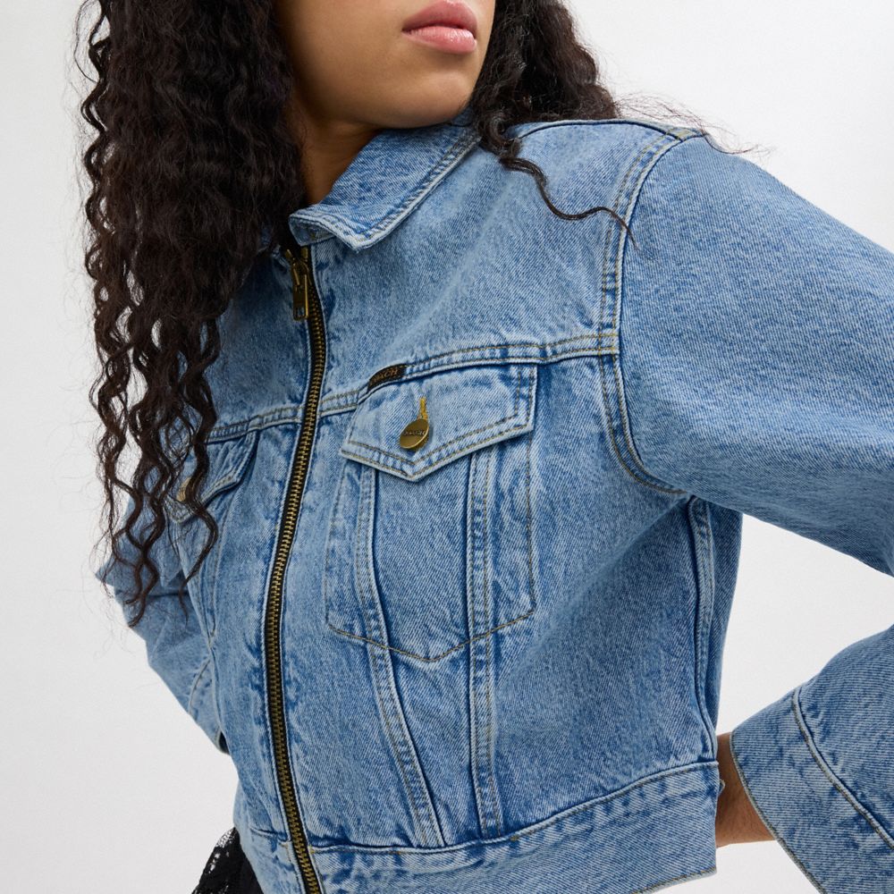 Blue Coach Denim Crop In Organic Cotton Women Jackets | SG_CH62983