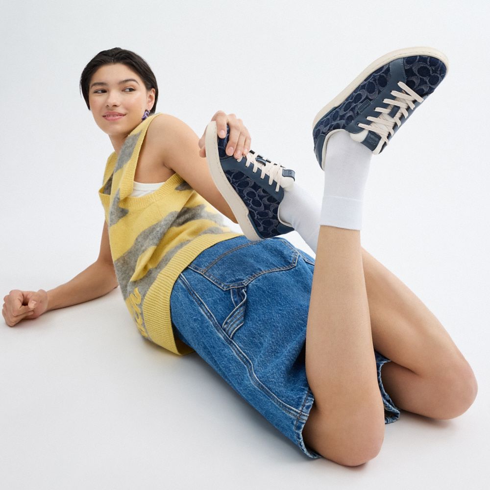 Blue Coach Lowline Low Top In Signature Denim Denim Women Sneakers | SG_CH12882