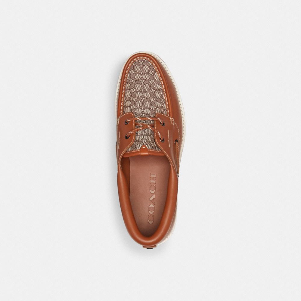 Brown Coach Benson Boat Shoe In Signature Jacquard Burnished Amber Men Boat Shoes | SG_CH70844