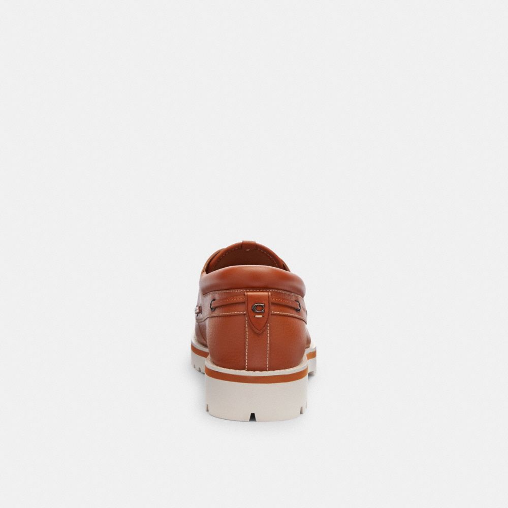 Brown Coach Benson Boat Shoe In Signature Jacquard Burnished Amber Men Boat Shoes | SG_CH70844