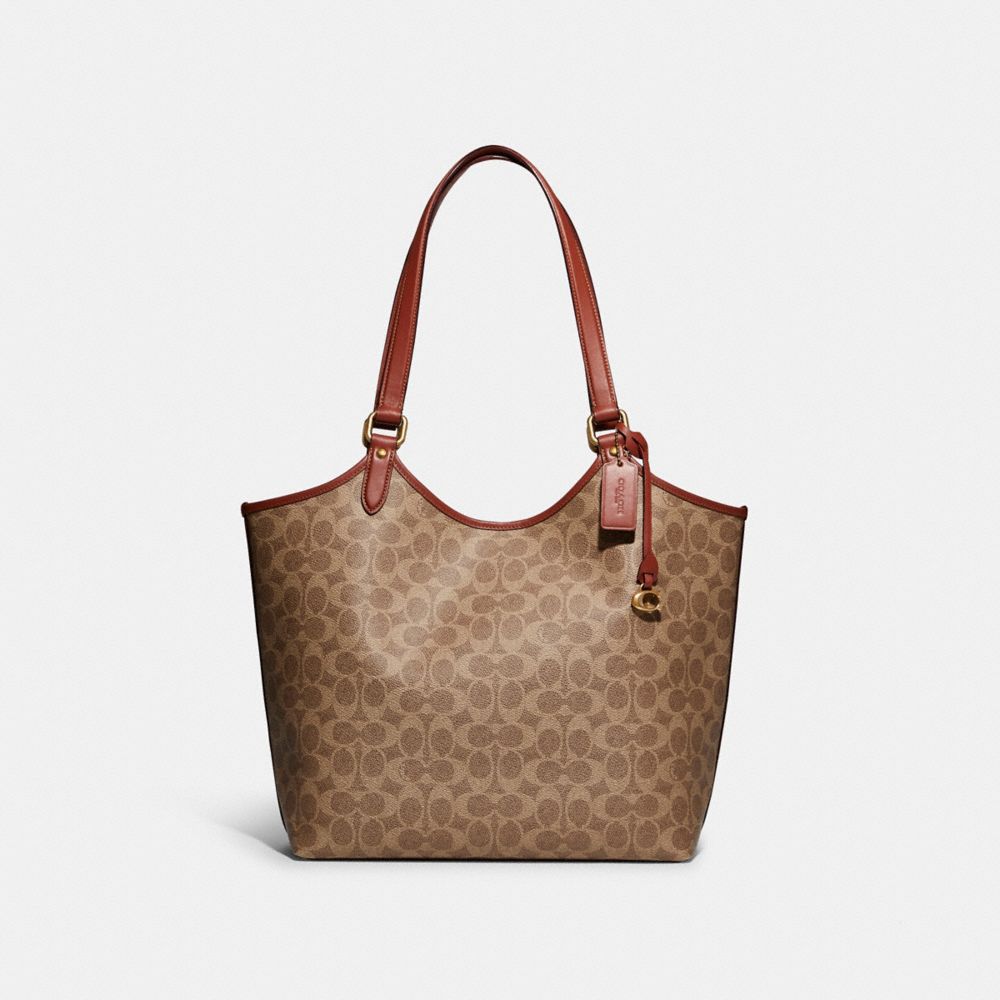 Brown Coach Day In Signature Canvas Brass Women Tote Bag | SG_CH93612