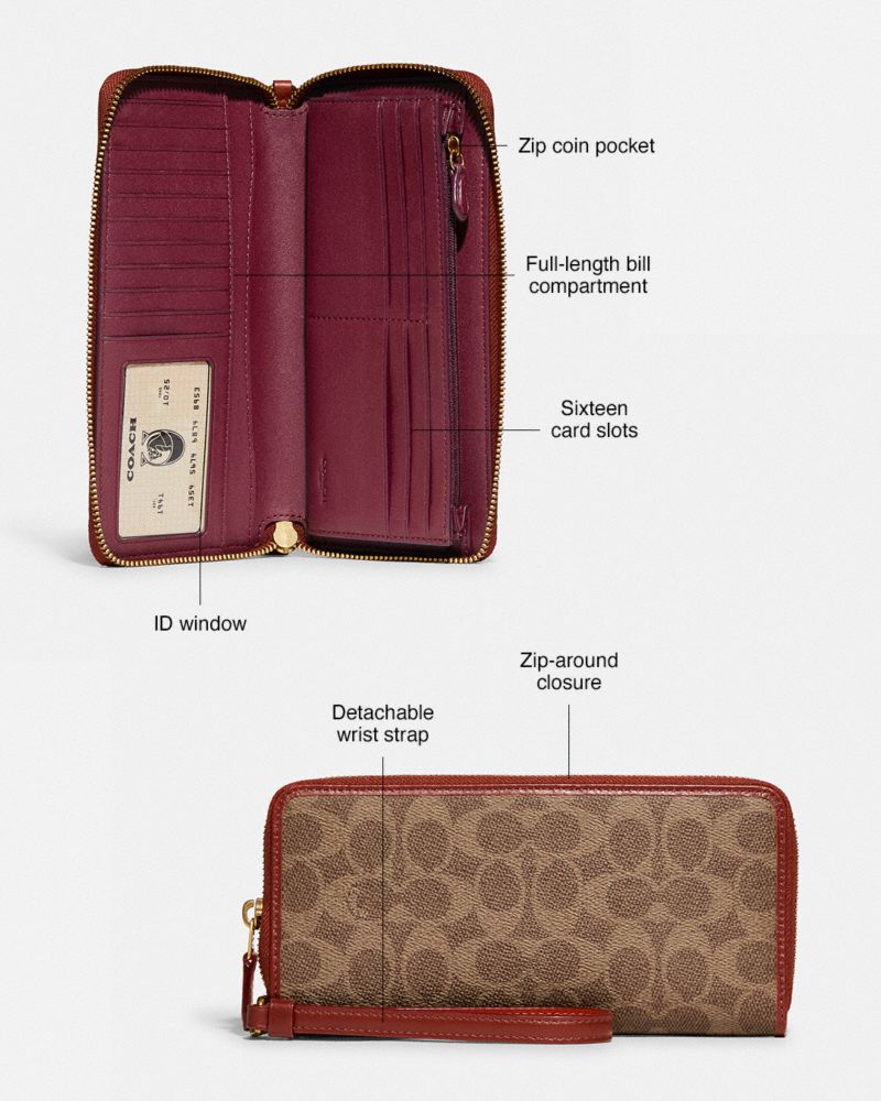 Brown / Red Coach Continental In Signature Women Large Wallets | SG_CH25165