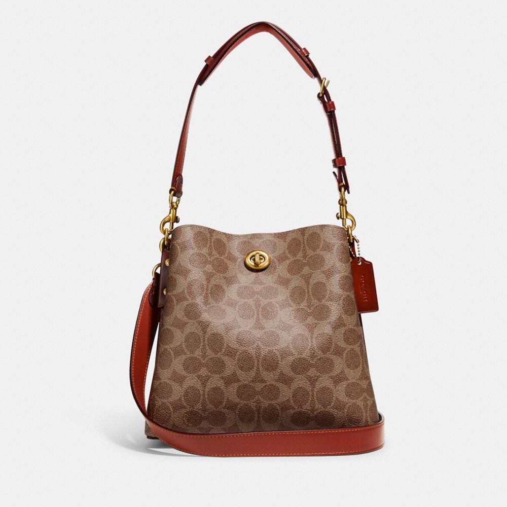 Brown / Red Coach Willow Bucket In Signature Women Shoulder Bags | SG_CH60096