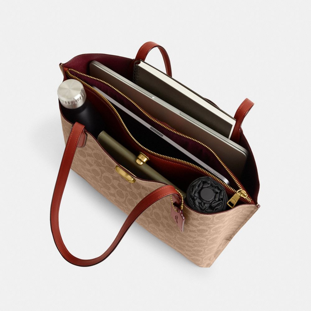 Brown / Red Coach Willow In Signature Women Tote Bag | SG_CH28429