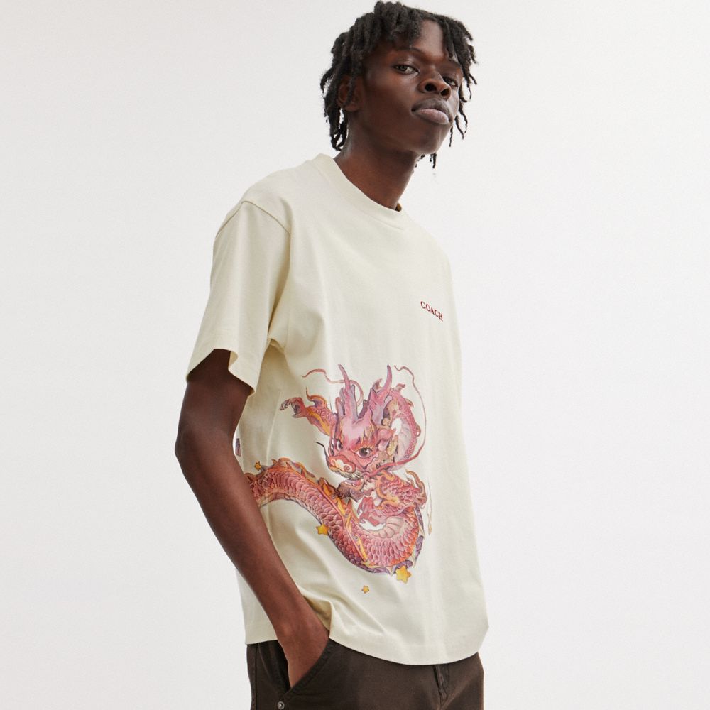 Cream Coach New Year With Dragon Cream Men T Shirts | SG_CH46259