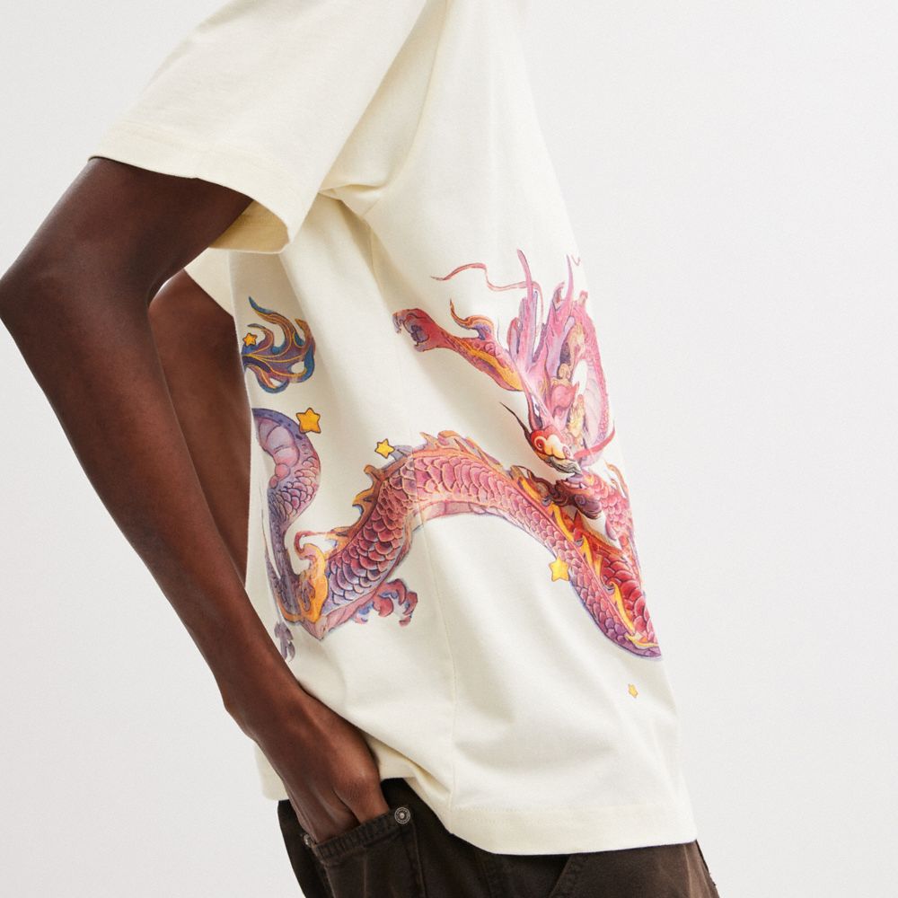 Cream Coach New Year With Dragon Cream Men T Shirts | SG_CH46259