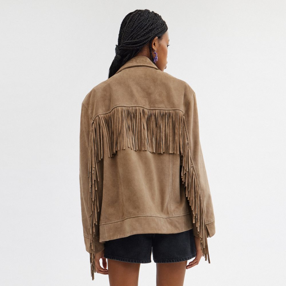 Dark Beige Coach Suede Fringe Women Jackets | SG_CH94980