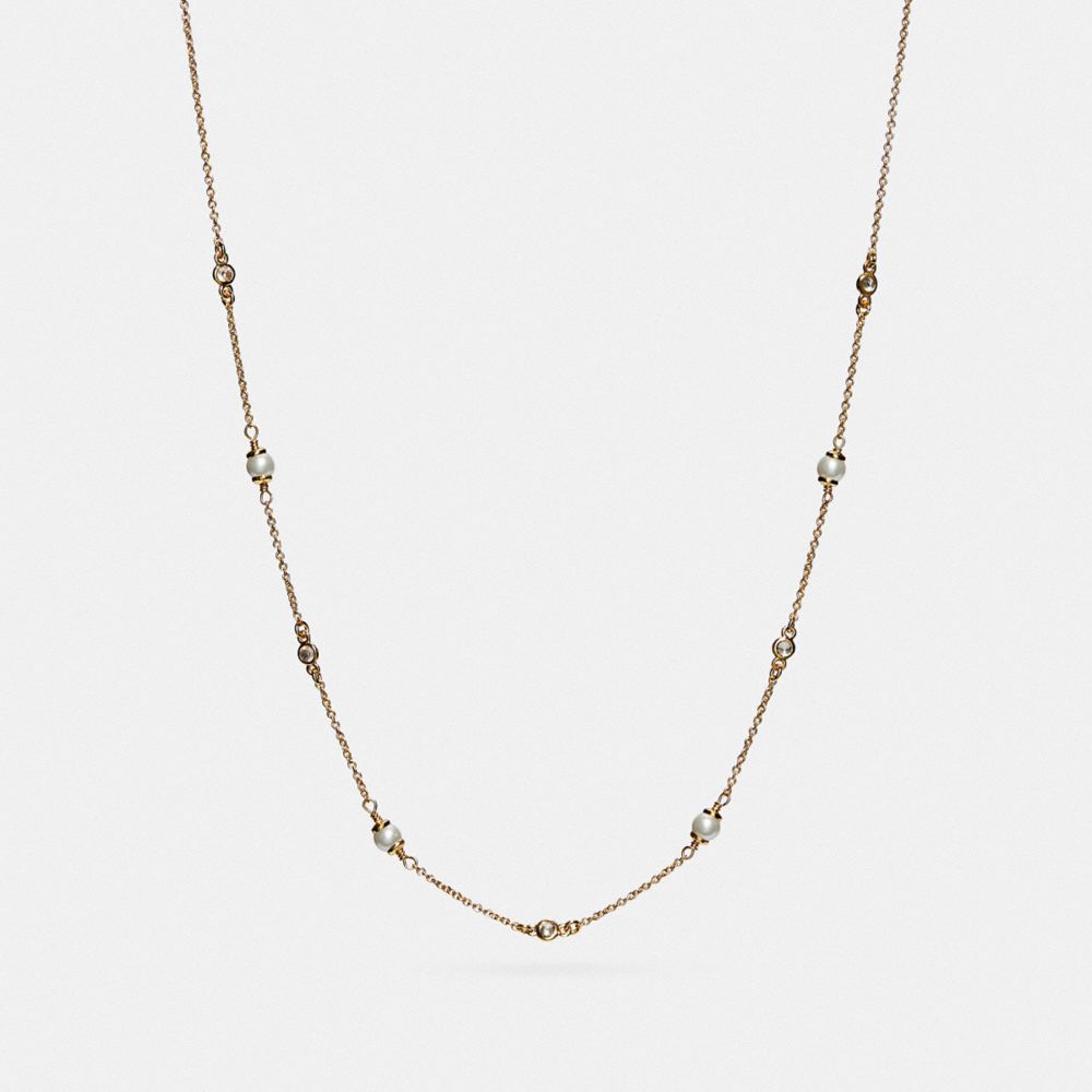 Gold Coach Classic Crystal Pearl Women Necklace | SG_CH46755